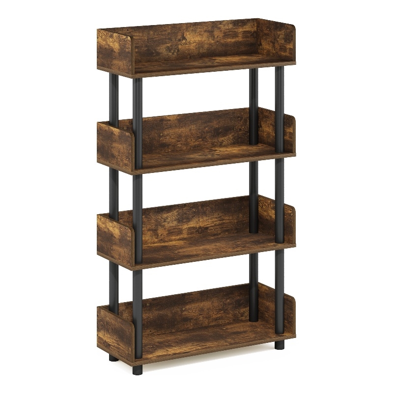 Furinno TURN-N-TUBE 4-Tier Freestanding Multipurposes Display Amber Pine/Black