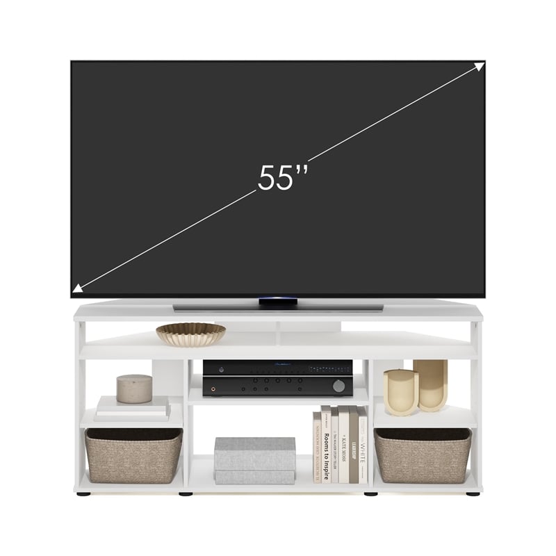 Furinno JENSEN Corner TV Stand TV up to 55 Inches in White
