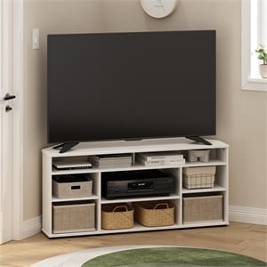 Furinno JENSEN Corner TV Stand TV up to 55 Inches in White