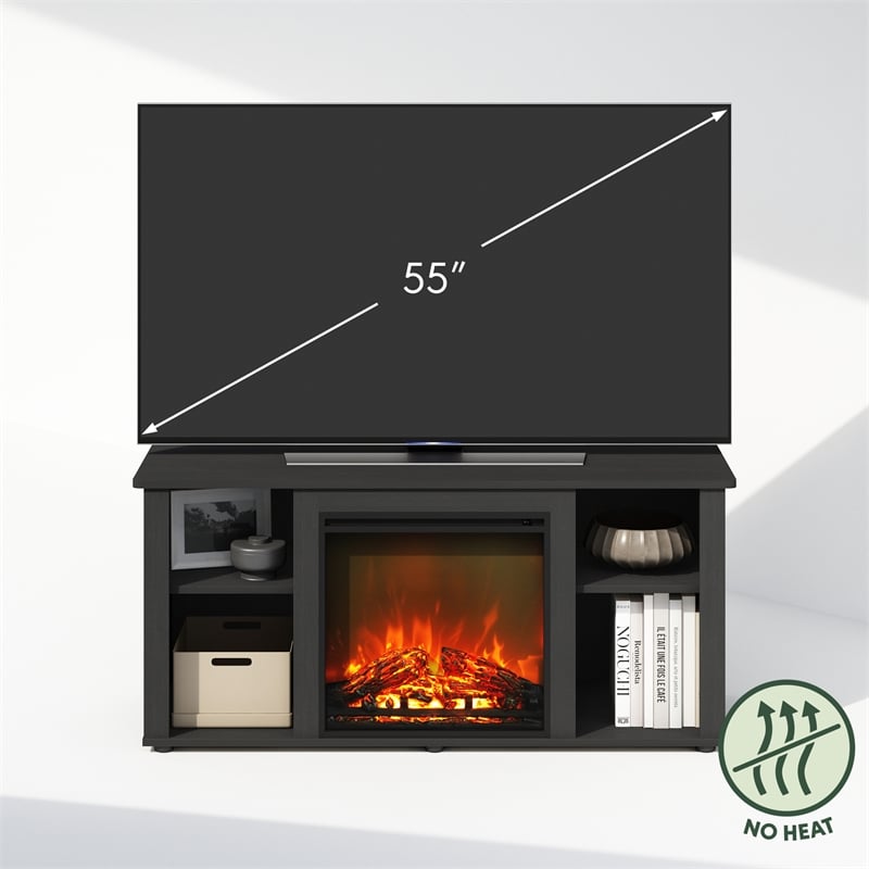 Furinno JENSEN No Heat Decorative Electric Fireplace TV Stand in Americano