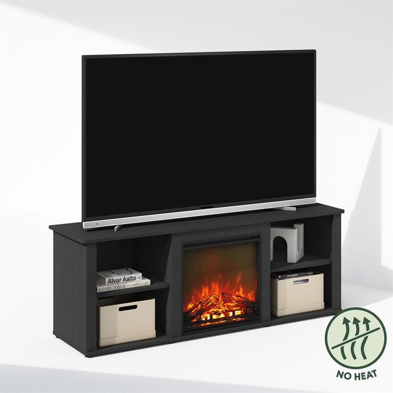 Furinno JENSEN No Heat Decorative Electric Fireplace TV Stand in Americano