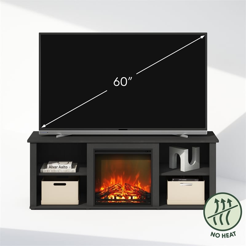 Furinno JENSEN No Heat Decorative Electric Fireplace TV Stand in Americano