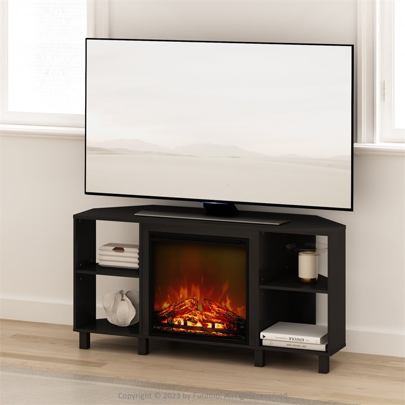 Furinno JENSEN No Heat Decorative Electric Fireplace Corner TV Stand Americano