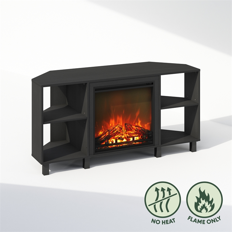 Furinno JENSEN No Heat Decorative Electric Fireplace Corner TV Stand Americano