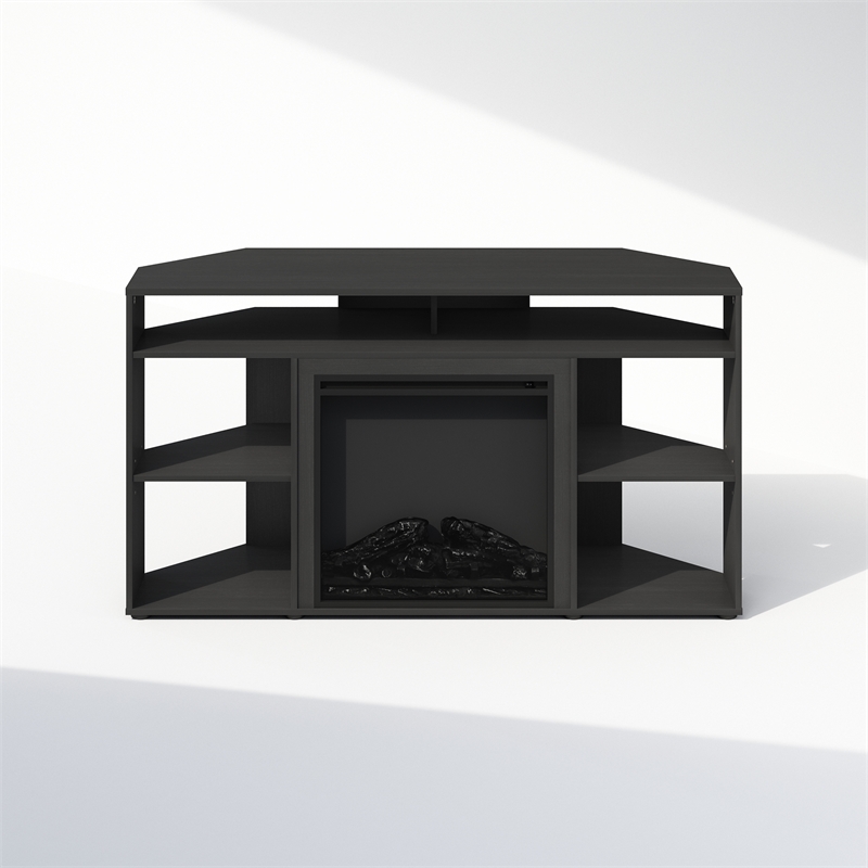 Furinno JENSEN No Heat Decorative Electric Fireplace Corner TV Stand Americano