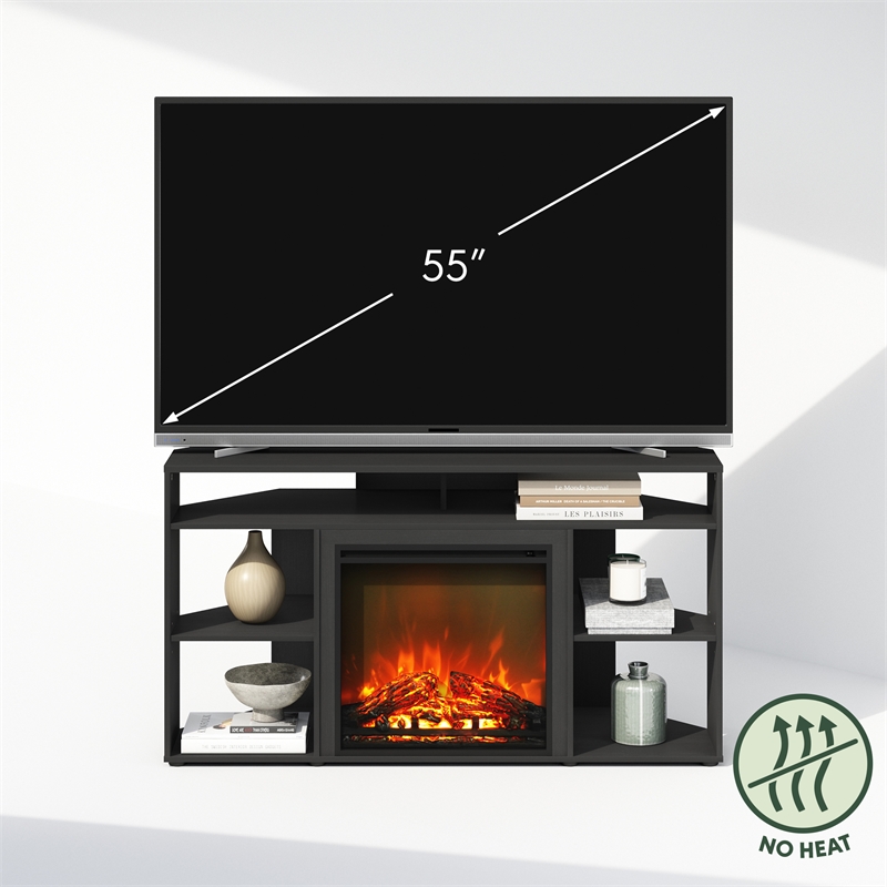 Furinno JENSEN No Heat Decorative Electric Fireplace Corner TV Stand Americano