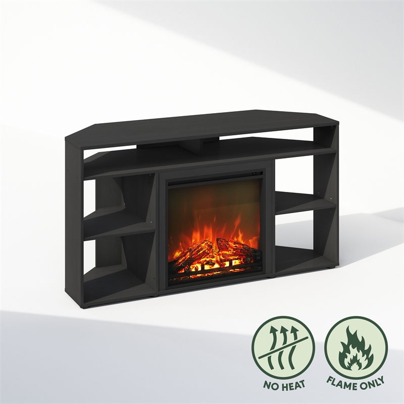 Furinno JENSEN No Heat Decorative Electric Fireplace Corner TV Stand Americano