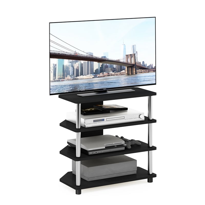 Furinno ECON Easy Assembly 4-Tier Petite TV Stand in Stainless Steel Tubes