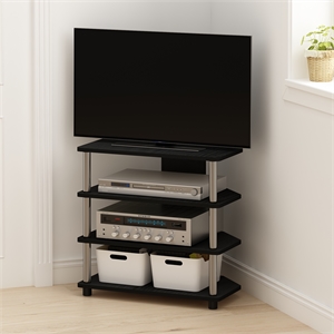 Furinno ECON Easy Assembly 4-Tier Petite TV Stand in Stainless Steel Tubes
