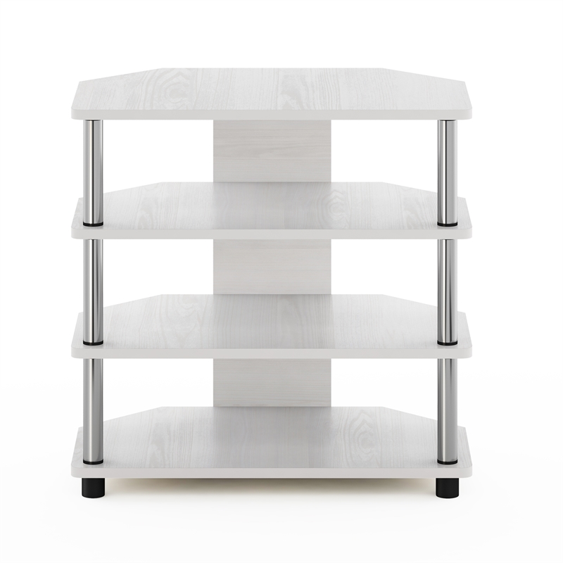 Furinno ECON Easy Assembly 4-Tier Petite TV Stand in White Stainless Steel Tubes