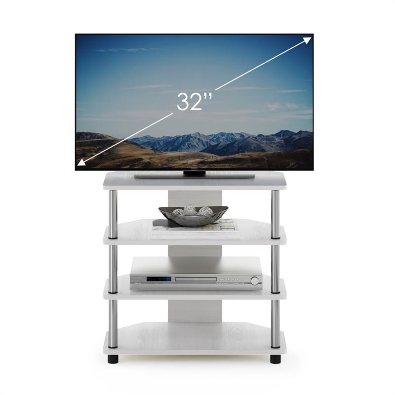 Furinno ECON Easy Assembly 4-Tier Petite TV Stand in White Stainless Steel Tubes
