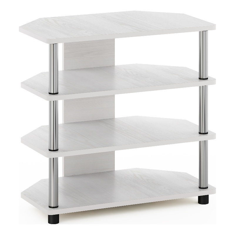 Furinno ECON Easy Assembly 4-Tier Petite TV Stand in White Stainless Steel Tubes