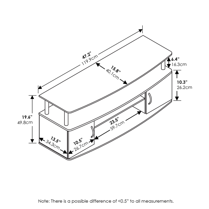 Furinno JAYA Large Entertainment Center Hold up to 55-IN Stainless Steel Tubes