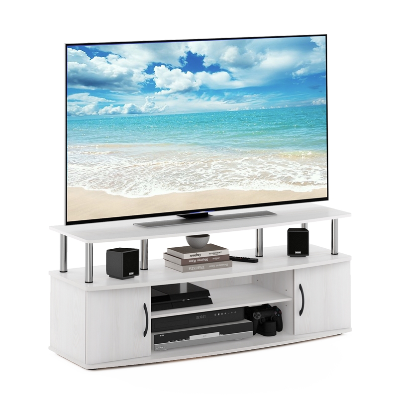Furinno JAYA Large Entertainment Center Hold up to 55-IN Stainless Steel Tubes