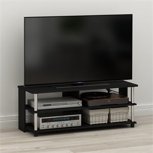Furinno SULLY 3-Tier TV Stand for TV up to 48 in Americano Stainless Steel Tubes