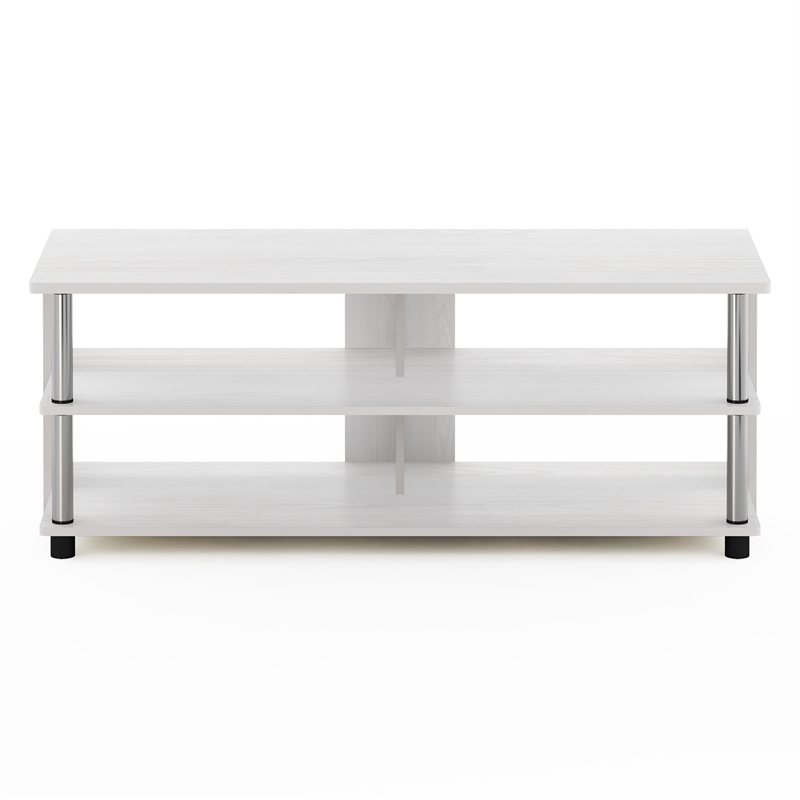Furinno SULLY 3-Tier TV Stand for TV up to 48 in White Oak Stainless Steel Tubes