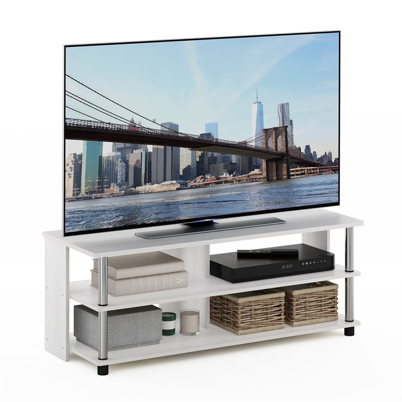 Furinno SULLY 3-Tier TV Stand for TV up to 48 in White Oak Stainless Steel Tubes