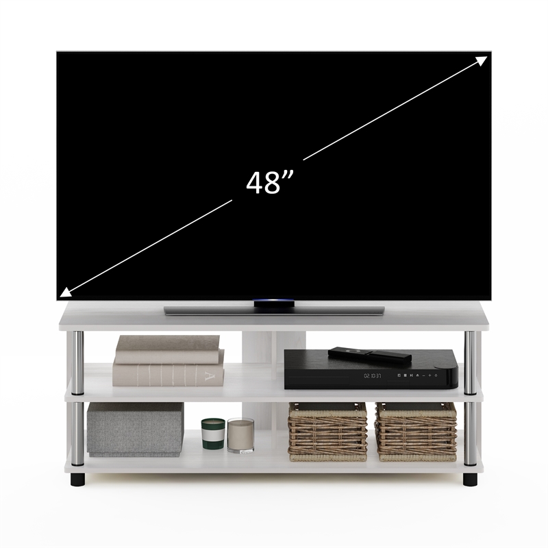 Furinno SULLY 3-Tier TV Stand for TV up to 48 in White Oak Stainless Steel Tubes