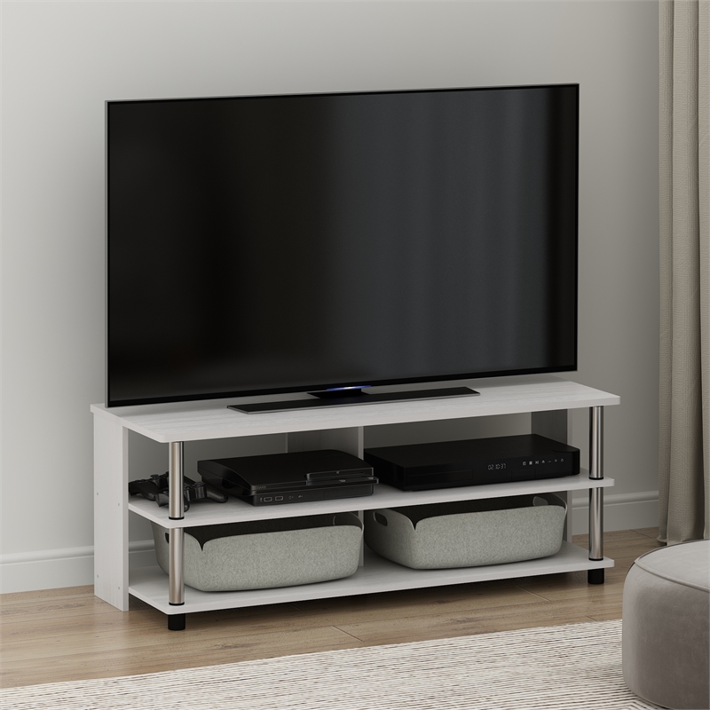 Furinno SULLY 3-Tier TV Stand for TV up to 48 in White Oak Stainless Steel Tubes