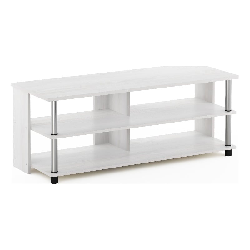 Furinno SULLY 3-Tier TV Stand for TV up to 48 in White Oak Stainless Steel Tubes