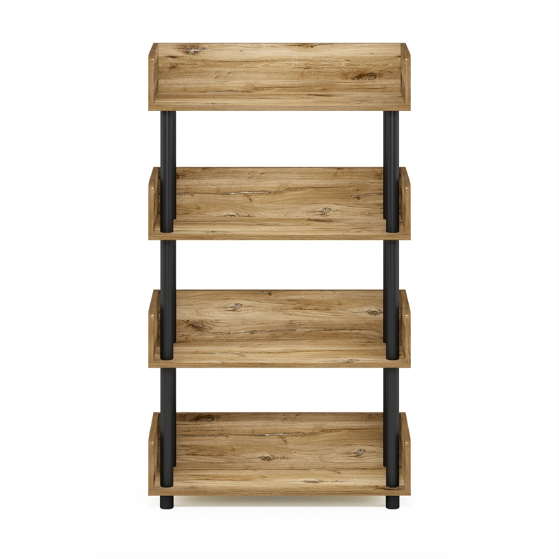 Furinno TURN-N-TUBE 4-Tier Freestanding Multipurposes Flagstaff Oak/Black