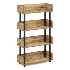 Furinno TURN-N-TUBE 4-Tier Freestanding Multipurposes Flagstaff Oak/Black