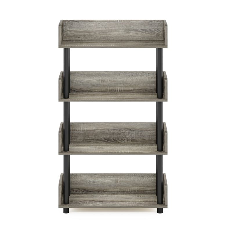 Furinno TURN-N-TUBE 4-Tier Freestanding Multipurposes Display French Oak/Black