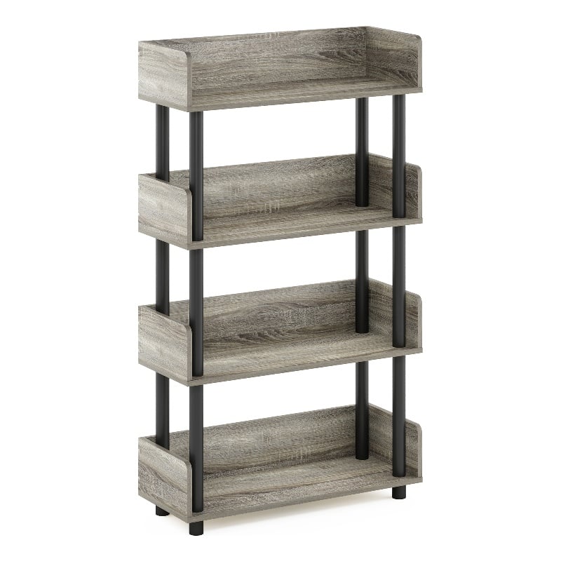 Furinno TURN-N-TUBE 4-Tier Freestanding Multipurposes Display French Oak/Black