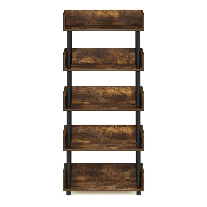 Furinno TURN-N-TUBE 4-Tier Freestanding Multipurposes Display Amber Pine/Black