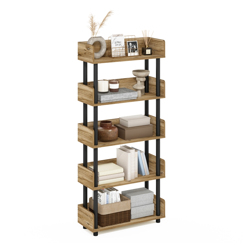 Furinno TURN-N-TUBE 4-Tier Freestanding Multipurposes Flagstaff Oak/Black