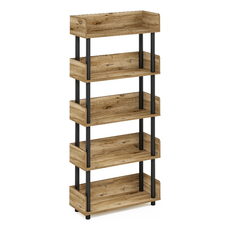 Furinno TURN-N-TUBE 4-Tier Freestanding Multipurposes Flagstaff Oak/Black