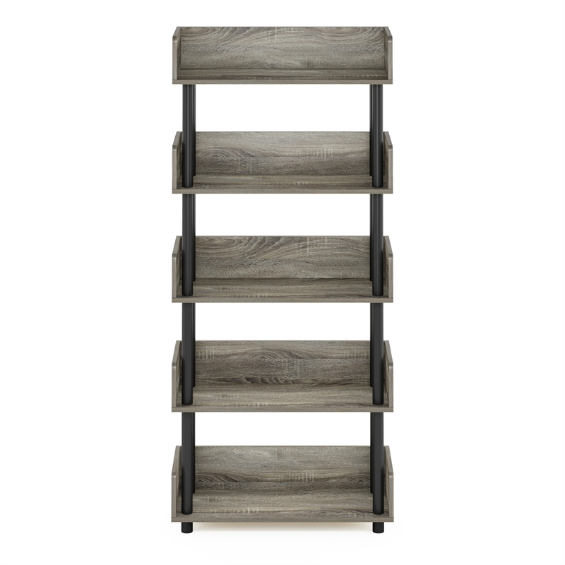 Furinno TURN-N-TUBE 4-Tier Freestanding Multipurposes Display French Oak/Black
