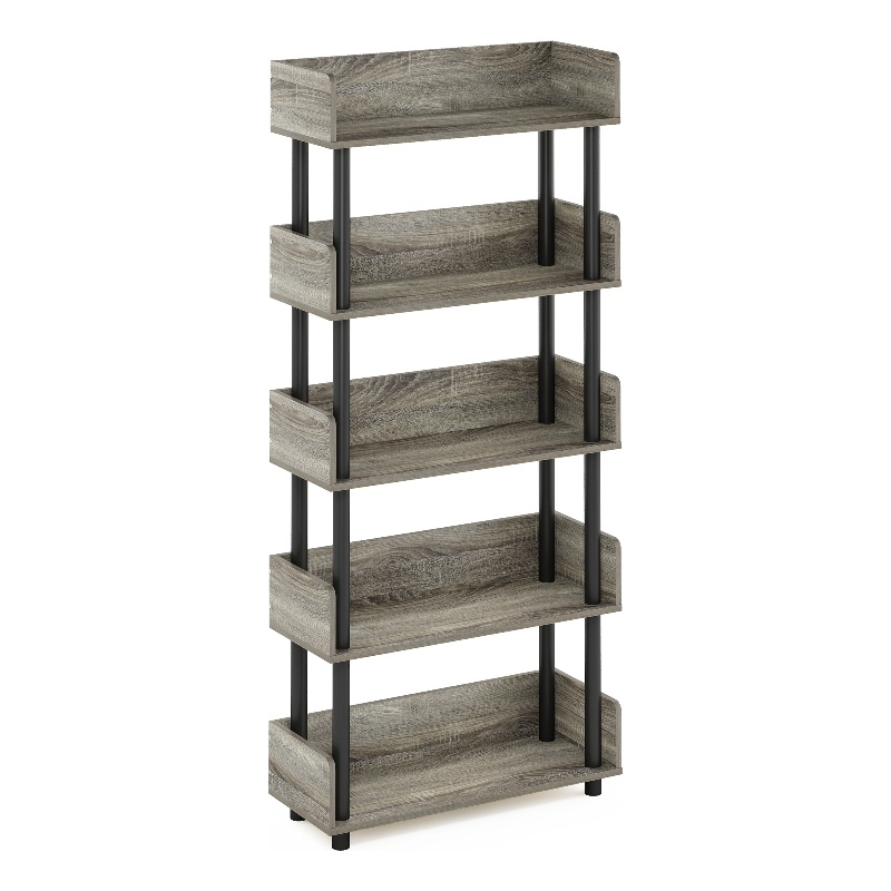 Furinno TURN-N-TUBE 4-Tier Freestanding Multipurposes Display French Oak/Black
