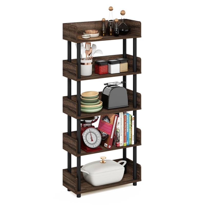 Furinno TURN-N-TUBE 4-Tier Freestanding Multipurposes Display Rack in Walnut