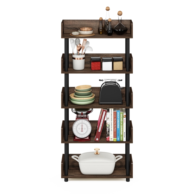 Furinno TURN-N-TUBE 4-Tier Freestanding Multipurposes Display Rack in Walnut