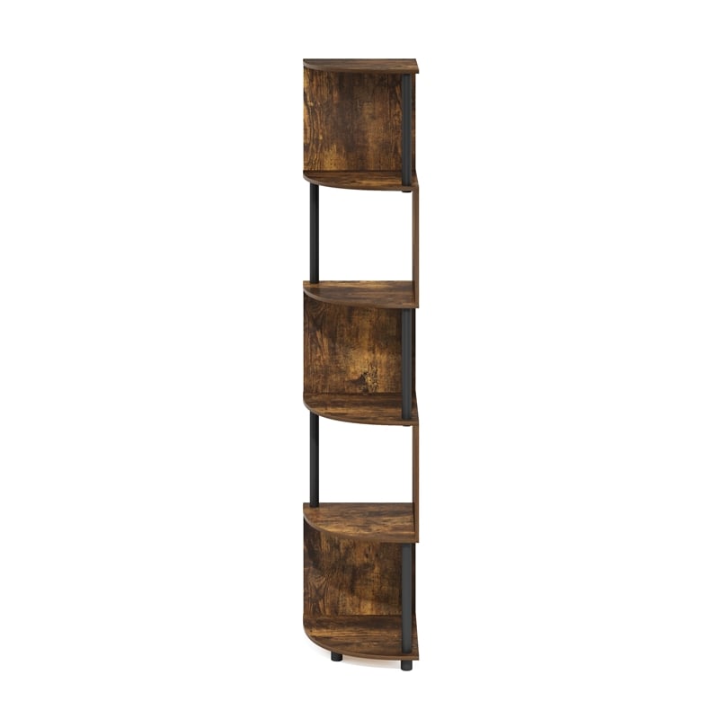 Furinno ECON 5-Tier Zigzag Corner Shelf Bookcase in Bookshelf Amber Pine/Black