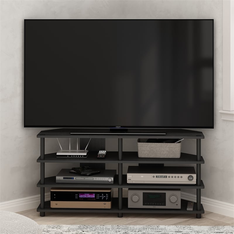 Furinno ECON Easy Assembly 4-Tier Corner TV Stand for TV up to Blackwood/Black