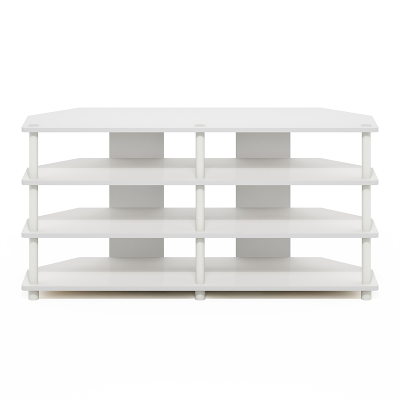 Furinno ECON Easy Assembly 4-Tier Corner TV Stand for TV up to White/White
