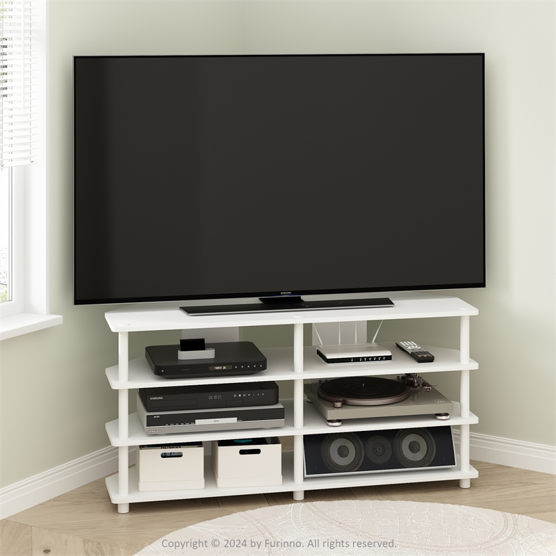 Furinno ECON Easy Assembly 4-Tier Corner TV Stand for TV up to White/White