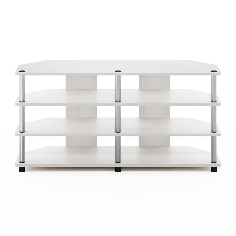 Furinno ECON Easy Assembly 4-Tier Corner TV Stand for White Oak/Stainless Steel