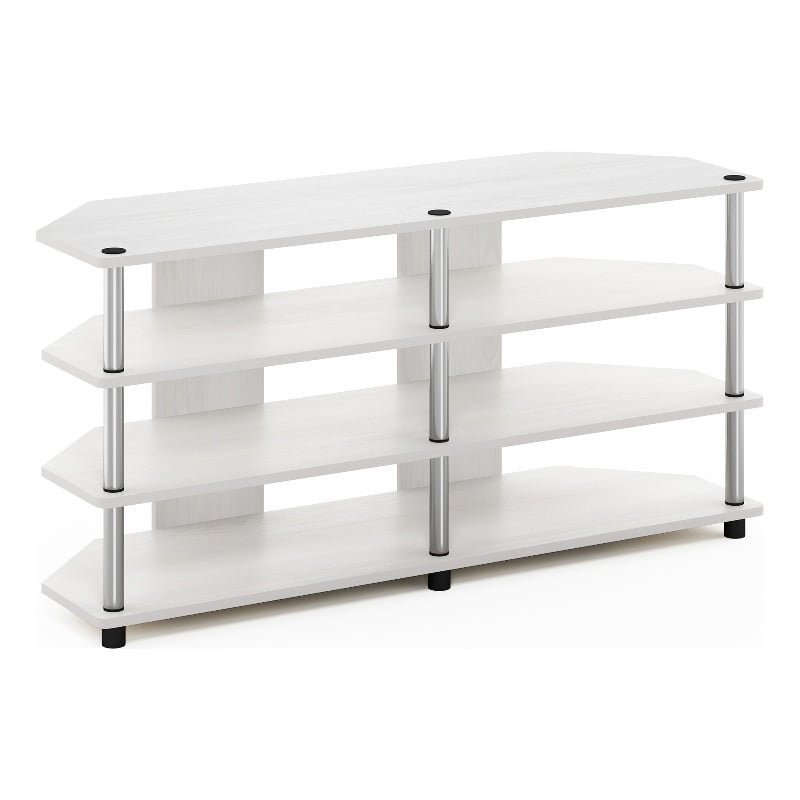 Furinno ECON Easy Assembly 4-Tier Corner TV Stand for White Oak/Stainless Steel