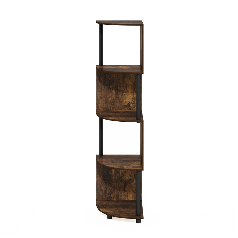 Furinno ECON 4-Tier Zigzag Corner Shelf Bookcase in Bookshelf Amber Pine/Black