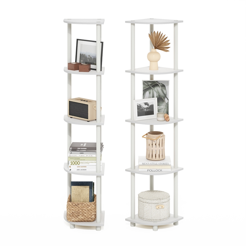 Furinno TURN-N-TUBE 5 Tier Corner Display Rack Multipurpose Shelving Set of 2