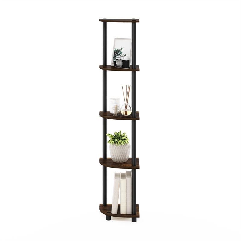 Furinno TURN-N-TUBE 5 Tier Corner Display Rack Multipurpose Amber Pine/Black