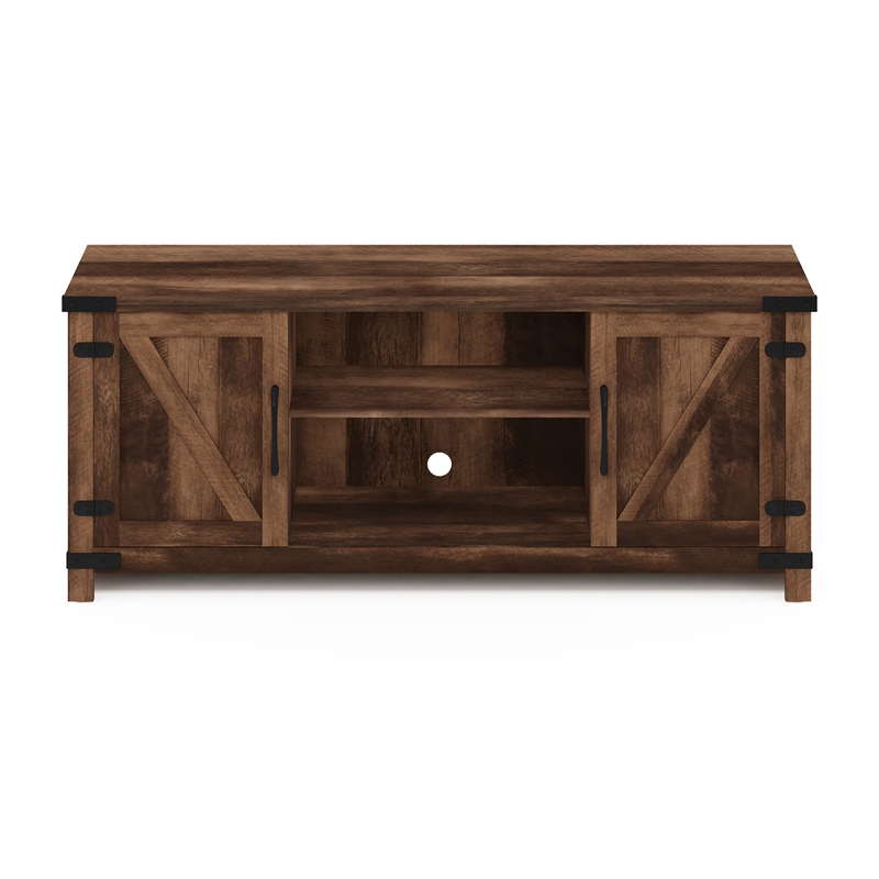 Furinno JENSEN Farmhouse Barn Door TV Entertainment Cabinet with Rustic Brown