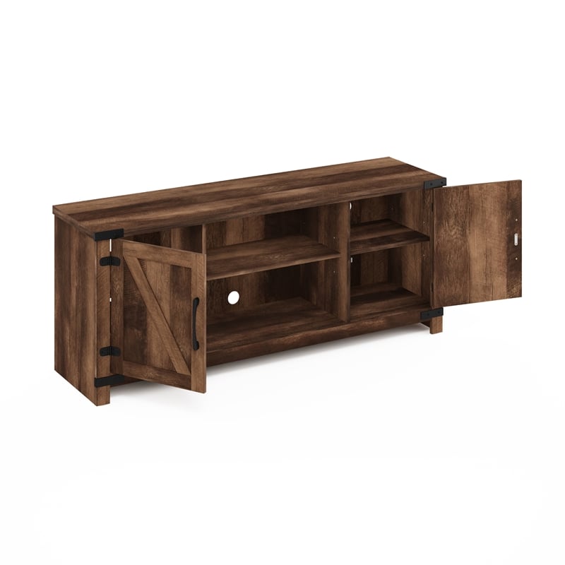 Furinno JENSEN Farmhouse Barn Door TV Entertainment Cabinet with Rustic Brown