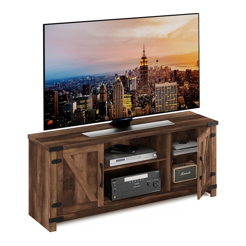 Furinno JENSEN Farmhouse Barn Door TV Entertainment Cabinet with Rustic Brown
