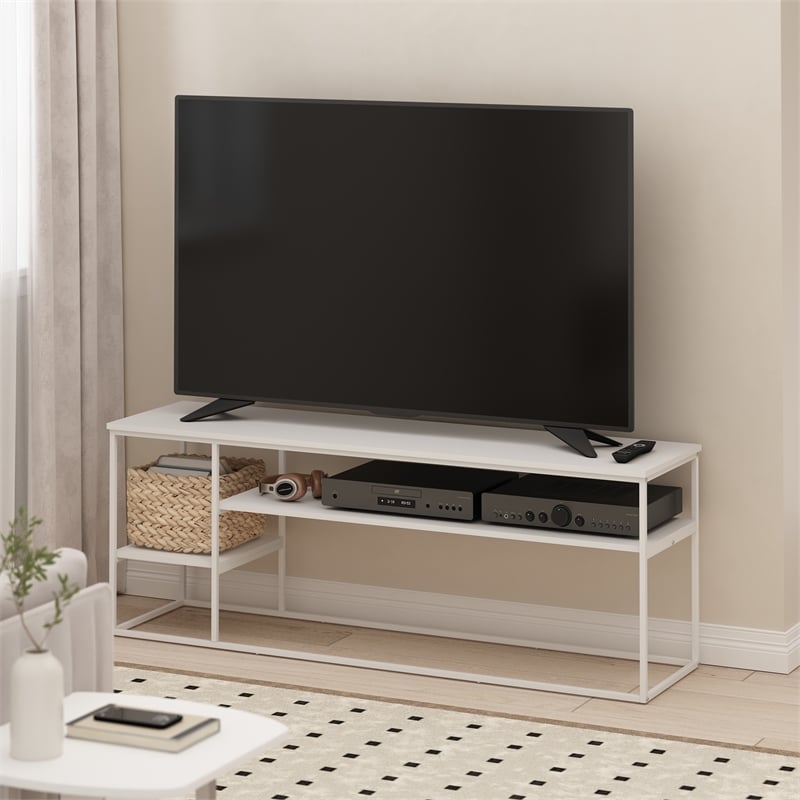 Furinno MORETTI Modern Lifestyle TV Stand for TV up to 65 Inch Solid White/White