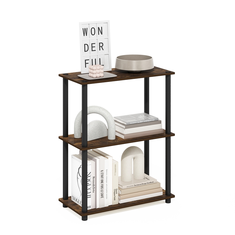 Furinno TURN-N-TUBE 3-Tier Compact Multipurpose Shelf Display Amber Pine/Black