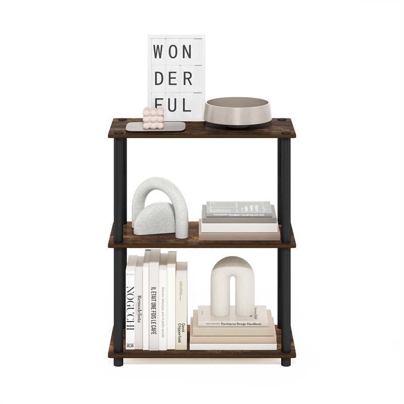Furinno TURN-N-TUBE 3-Tier Compact Multipurpose Shelf Display Amber Pine/Black